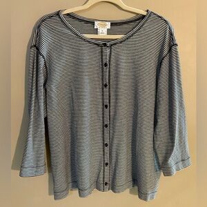 Vintage Talbots 2X Black and White Striped Cardigan